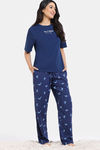 Zivame Avian Florals Woven Pyjama Set - Bellwether Blue — thumbnail 3